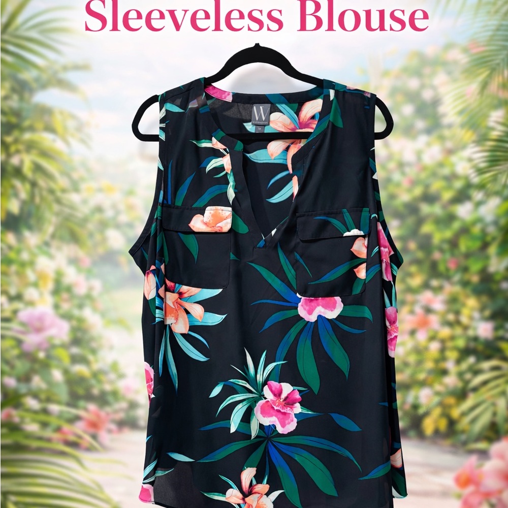 Worthington Black Floral Sleeveless Blouse